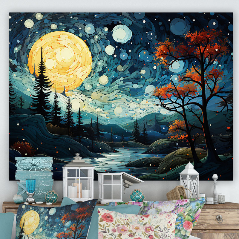 «Dreamy Mountain Scenery At Night III - Winter Landscape», art mural, Toile tendue, H 24 po x l 32 po x P 1 po
