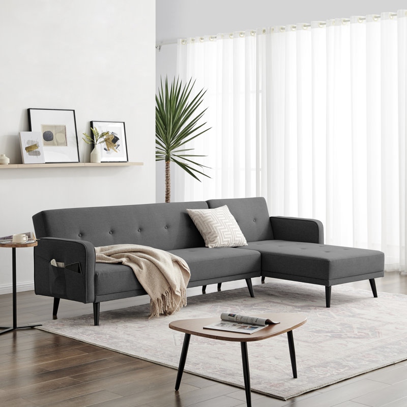Oliver 4 Seater Sofa Bed Modern Chesterfield Luxury Fabric - L Shaped Chaise Sofa In A Box, Charcoal
