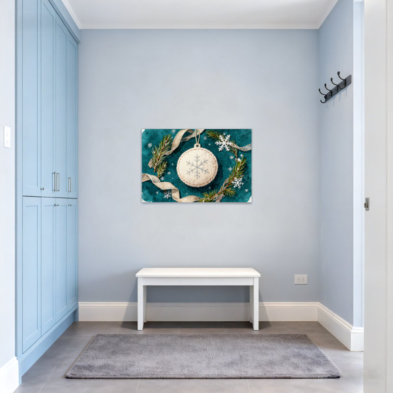 Décoration de Noël flocon de neige avec branches de pin et ruban bleu sarcelle, H 12 po x l 18 po