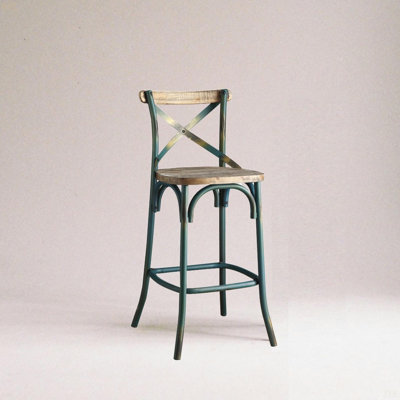 Antique Metal Frame Vintage Style Bar Chair 1Pc Wooden Seat Dining Furniture