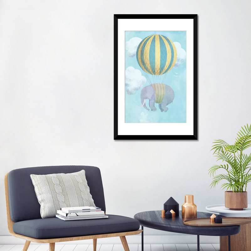 «Up and Away», impression sur toile, H 32 po x l 24 po x P 1 po, Papier d'art encadré noir, Blanc