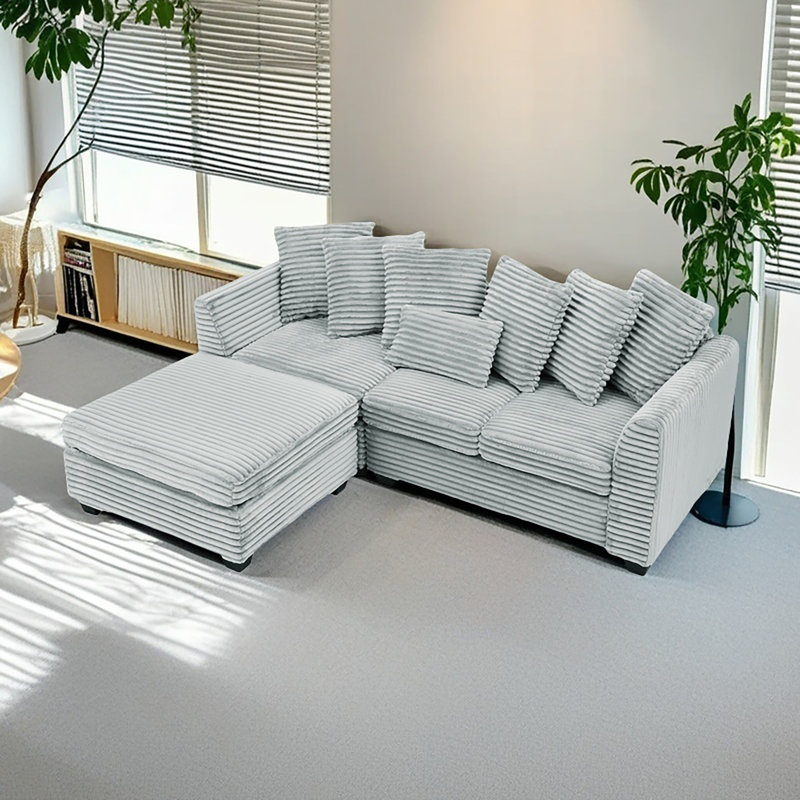 Canapé-lit modulaire rembourré Corduroy, Velours côtelé gris