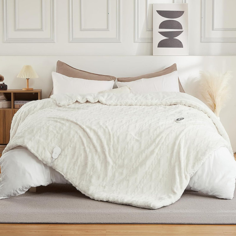 Très grande couverture chauffante avec télécommande sans fil, courtepointe électrique à chauffage rapide, minuterie 6 heures et 2 à 10 heures, lavable à la machine, certification UL, gris, 104 x 90 pouces