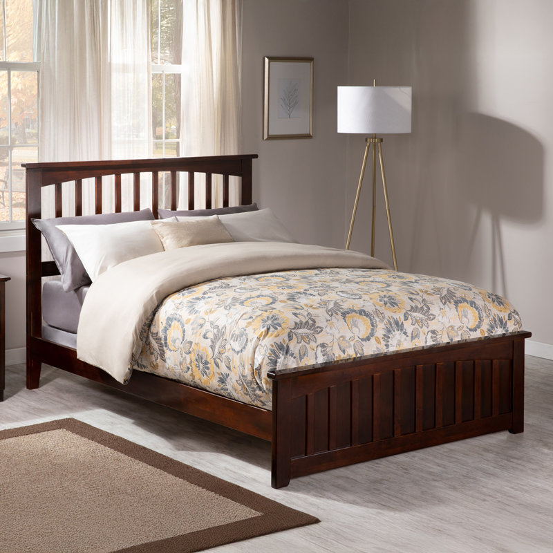 Brunelle Solid Wood Foundation Bed with Matching Footboard, Full, Walnut