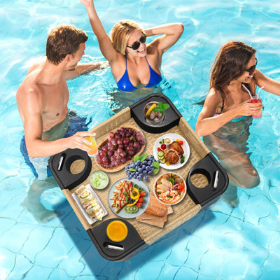 Plateau flottant pour la piscine, la baignoire, le plateau de service carré en osier pour les boissons et les collations