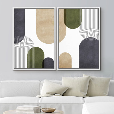 Ensemble de motifs géométriques géométriques vert, brun clair et noirs à motif abstrait de style bohémien relaxant 2 pièces
