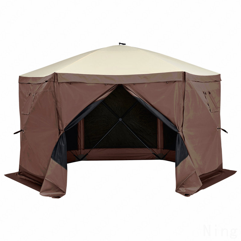 Tente pour abri de jardin Pop Up, abri de soleil avec auvent à 6 côtés avec 6 toiles d'intimité amovibles et fenêtres en filet, tente moustiquaire à installation rapide avec moustiquaire