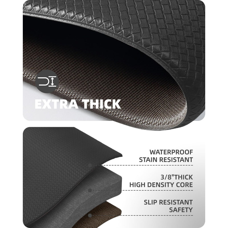 Dionisios Anti-Fatigue Non-Skid Kitchen Mat, Rectangle 1'5" x 2'5" + Runner 1'5" x 4'11", Black