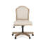 Chaise de bureau pivotante d'inspiration française avec structure en bois vieilli beige et tissu naturel