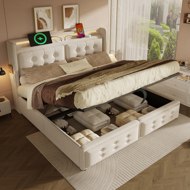 Bed, 5FT, Beige
