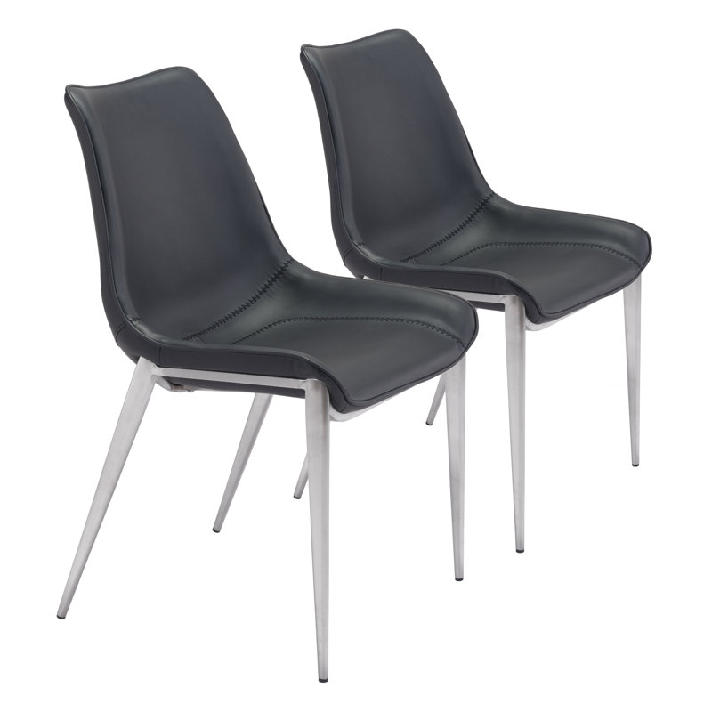 Magnus 18.5'' H Faux Leather Upholstered Side Chair, Chrome, Black