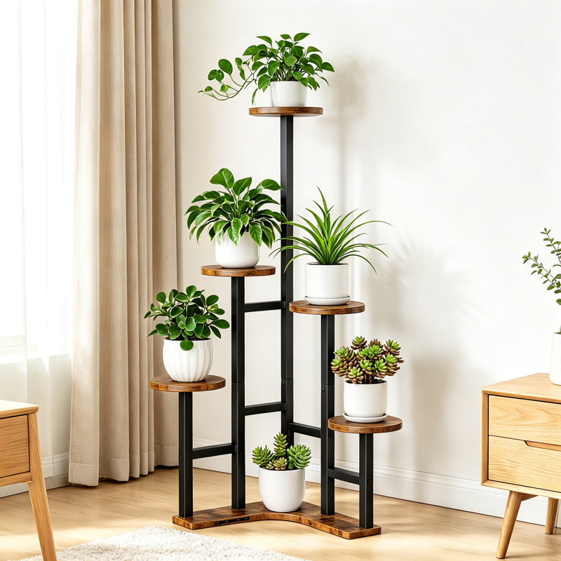Support de coin pour plantes d'intérieur, idéal pour plusieurs plantes, avec structure métallique robuste. Étagère en L peu encombrante pour salon, balcon, terrasse et jardin.