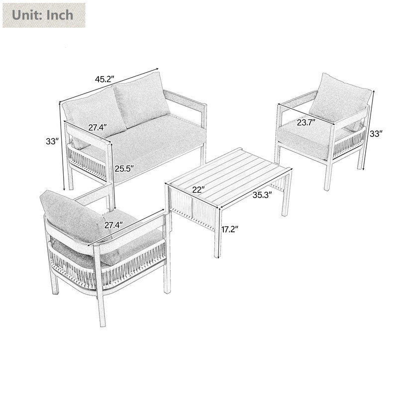 4 Piece Outdoor Furniture Conversation Sets, Beige
