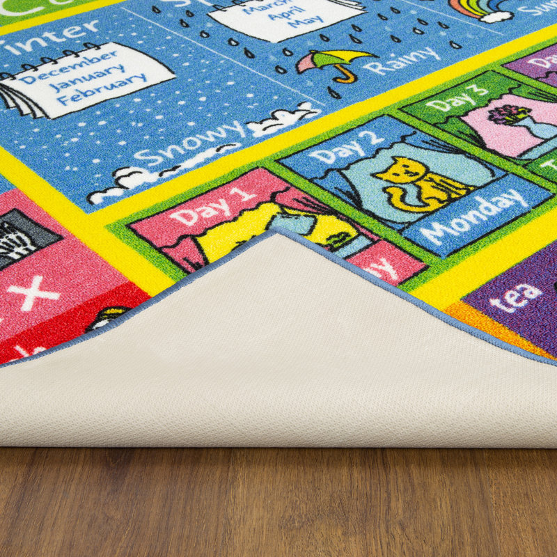 Tapis avec motif d'alphabet, des mois, jours et saisons pour l'apprentissage des enfants par le jeu pour la salle de classe ou la salle de jeux Weranna