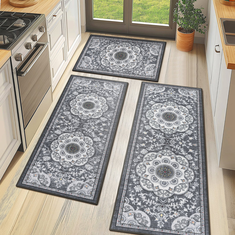 Tapis de cuisine antidérapant lavable à la machine, Gris