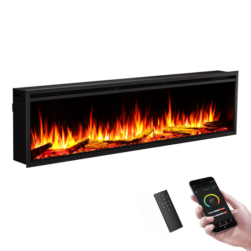 CASTELLO FLAMME Stainless Steel Electric Fireplace Insert, 48cm H x 183cm W x 19.7cm D