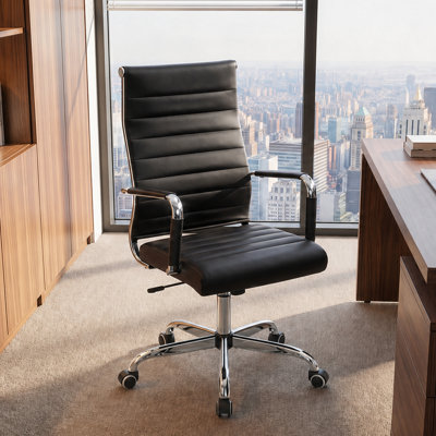 Fauteuil de bureau à dossier moyen, chaises de salle de conférence avec roulettes, fauteuil roulant pivotant en cuir côtelé à hauteur réglable.