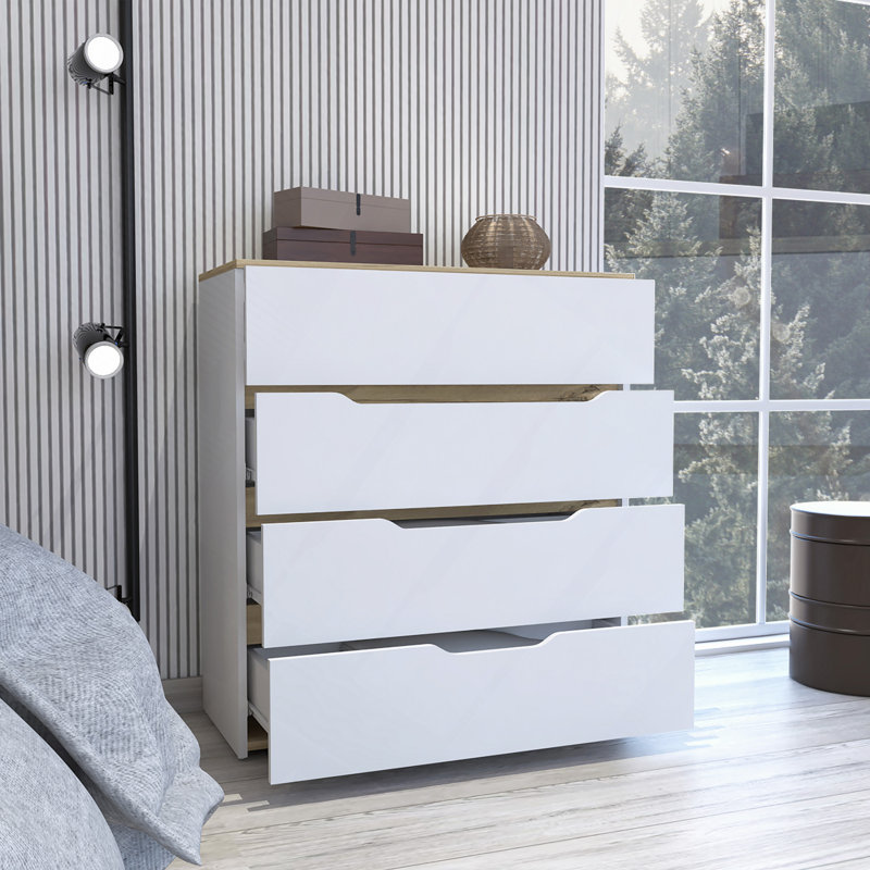 Commode California, quatre tiroirs spacieux, plateau supérieur, Noir