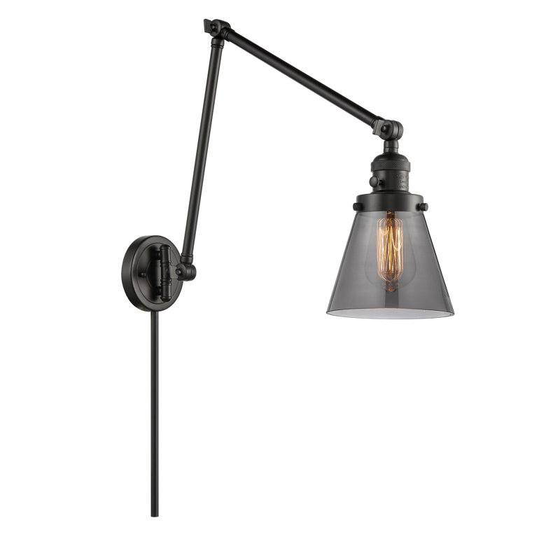 Cone 1 Light Swing Arm, Smoked, Matte Black, 60 Watt Vintage Incandescent Bulb