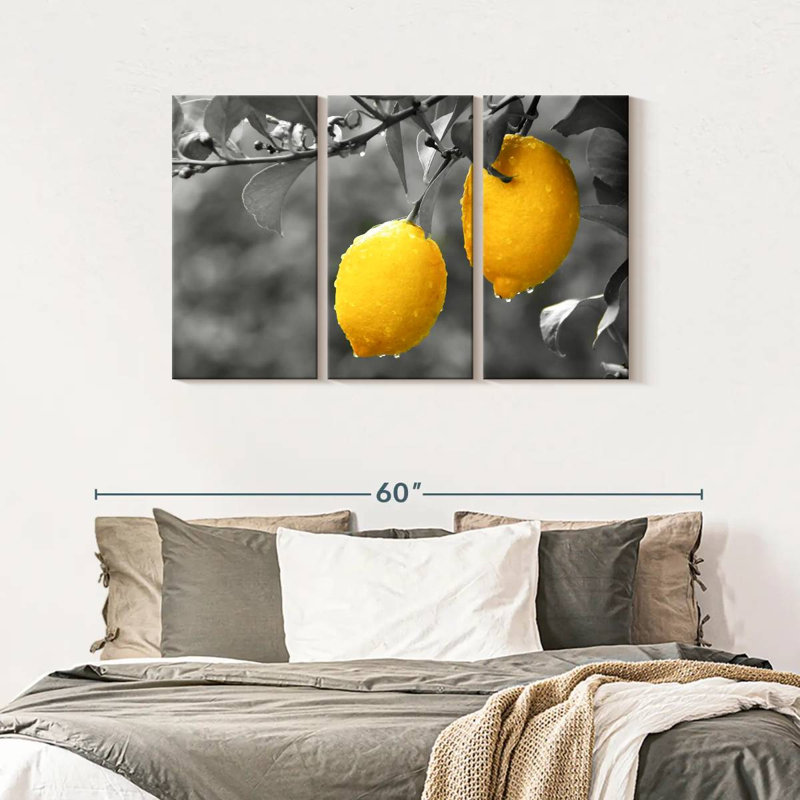 Ensemble de 3 citrons pop sur toile, H 45 po x l 28 po x P 1,25 po