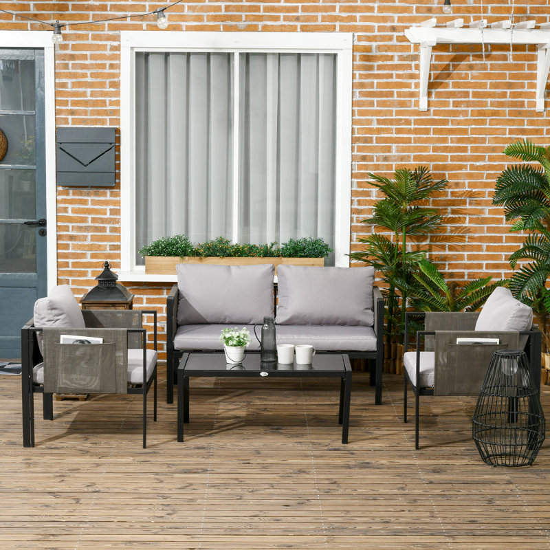 Leonydus Metal 4 - Person Seating Group with Cushions