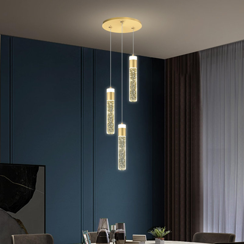 3-light Cluster Crystal Bubble Crystal Pendant Lights- 24w Gold