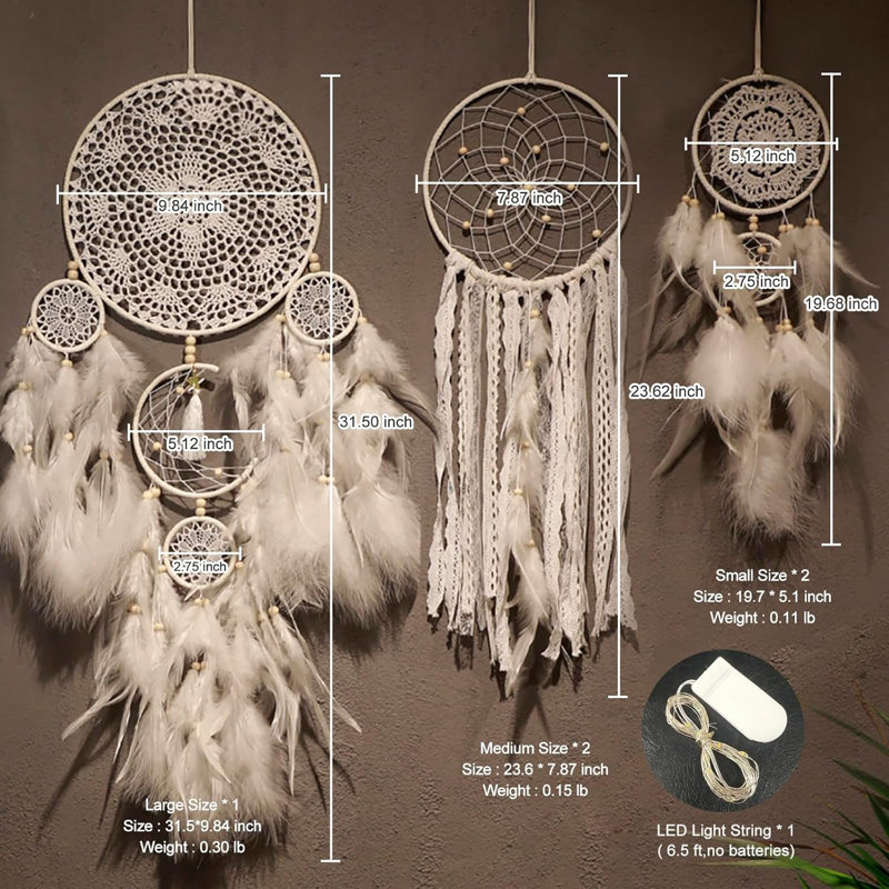 5 Pack Boho Dream Catcher Wall Hanging - White Handmade