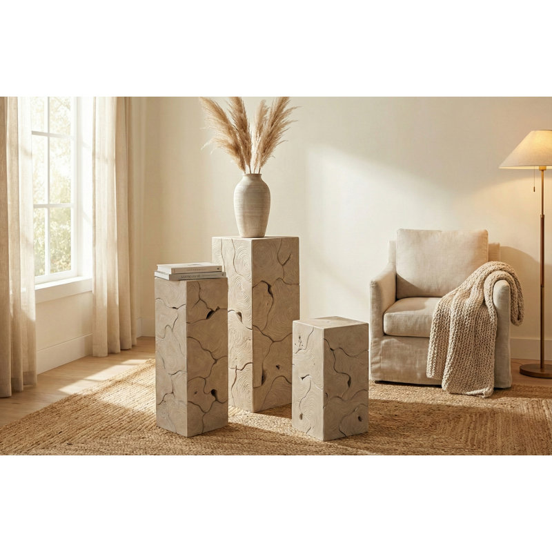 Piédestal en teck, carré, finition avoine, LG, H 39 po x l 12 po x P 12 po