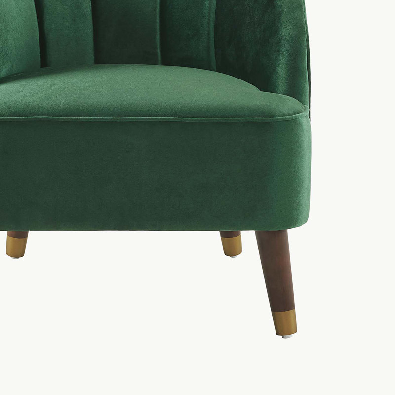 Fauteuil d'appoint rembourré avec pieds en bois, Velours émeraude
