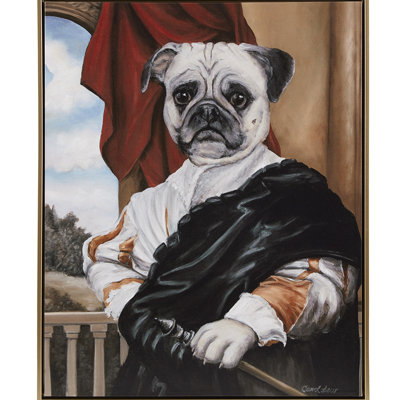 «Captain's Guard», art mural sur toile encadré - Portrait de chien impérial pour chambre à coucher, salon, salle d'étude, cadre doré de 16,5 po x H 20,5 po avec décoration gaufrée prête à accrocher