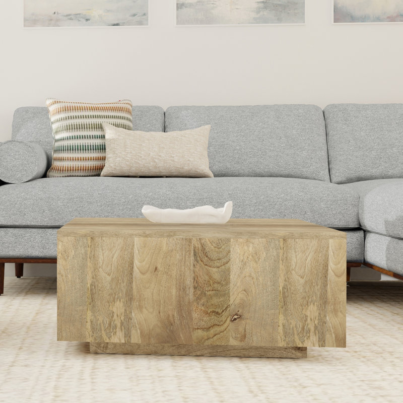 Lockhart 30"W Solid Mango Wood Modern Square Coffee Table in Natural, Fully Assembled