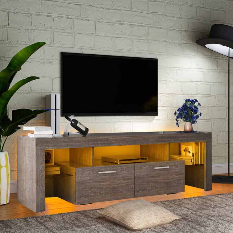 Antwann Modern LED TV Stand for 70 TVs, Wood Entertainment Center with 2 Cabinets, Quick Assembly Ivy Bronx Color: Brown