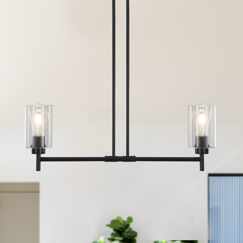 Lustre 2 lumières pour îlot de cuisine à 2 lumières avec abat-jour cylindrique, Noir mat, 1, 2