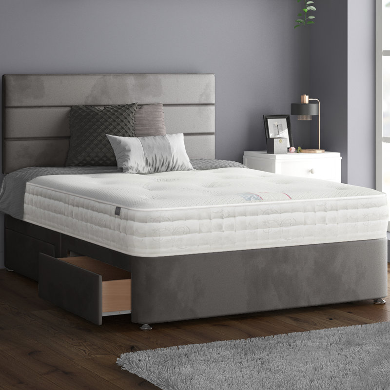 Hayder Divan Bed Base, Gray, Double (4'6), 2 Foot-end Drawers