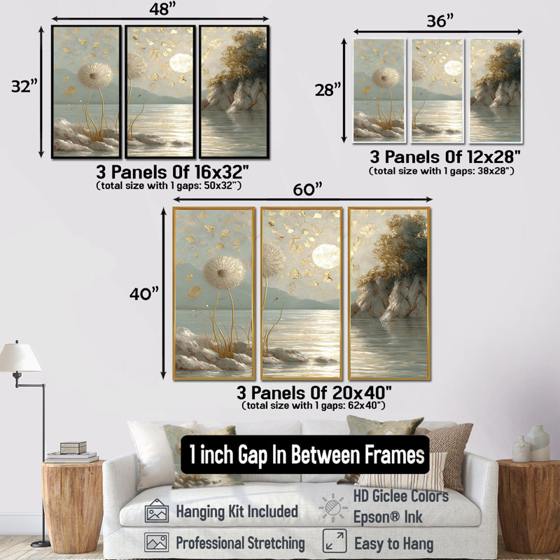 Ensemble d'art mural Hamill - Lake, Cadre flottant doré, H 40 po x l 60 po x P 1 po