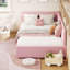 Lit de jour simple avec tête de lit, revêtement en velours, rose | Structure de lit d'angle avec garde-corps, parfaite pour le salon ou la chambre à coucher, facile à assembler-534888195