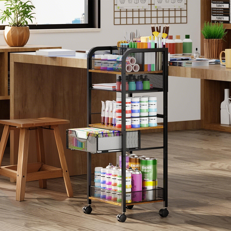 5-Tier Metal Rolling Craft Cart With Lockable Wheels & Adjustable Dividers - Multi-Functional Art Supply Organizer For Painting Studio/Kitchen/Dorm (Grey)