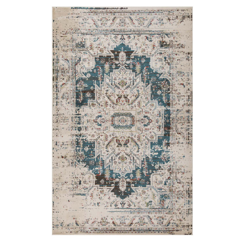Tapis intérieur en polypropylène Diantha Medallion, Rectangulaire 2 pi x 3 pi, Sarcelle