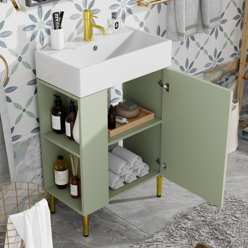 Ensemble de meuble-lavabo simple 21,6 po, Vert, Doré