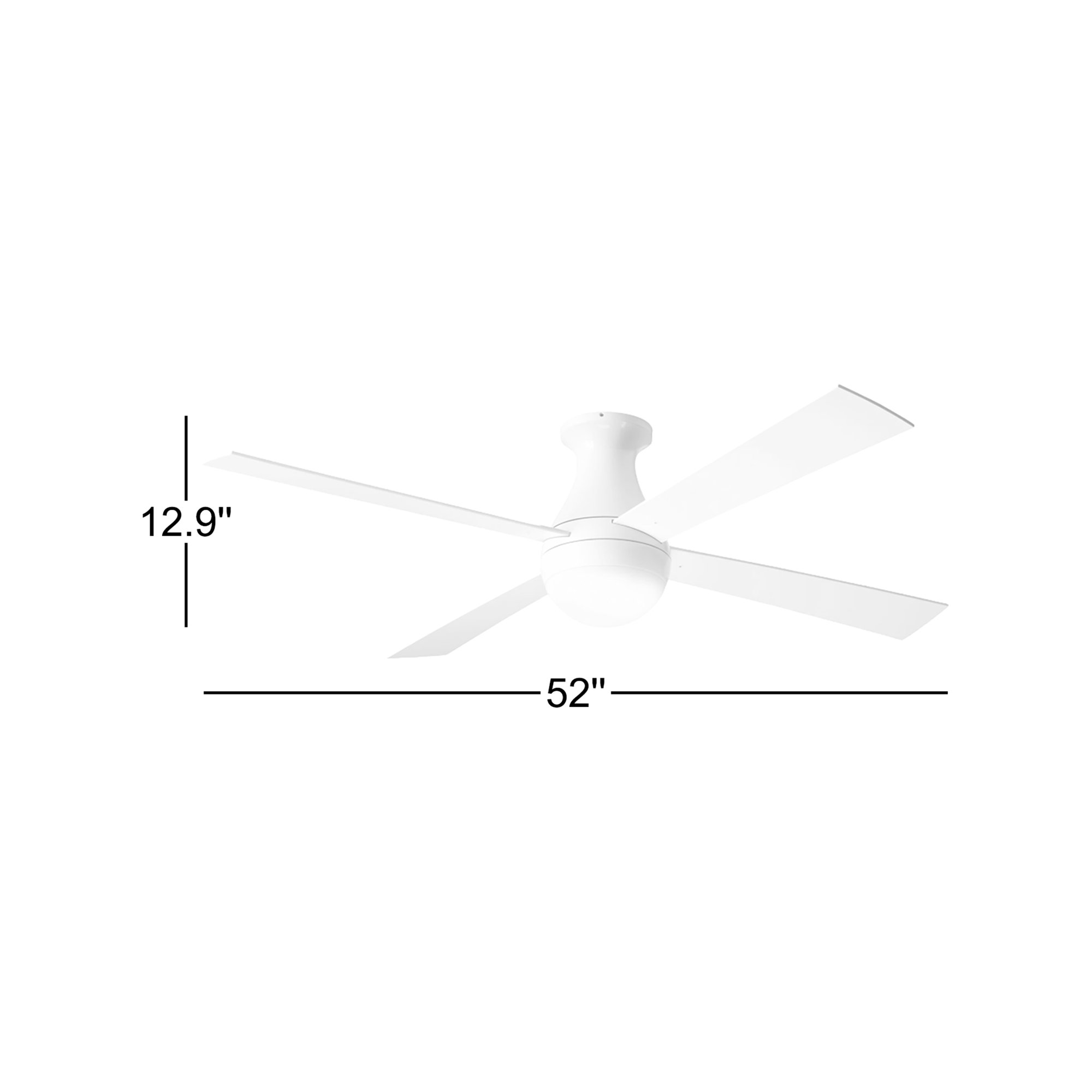 52'' 4 Blade Ceiling Fan with LED Light Kit, Fan Speed and Light Control (3-wire), Maple, Gloss White