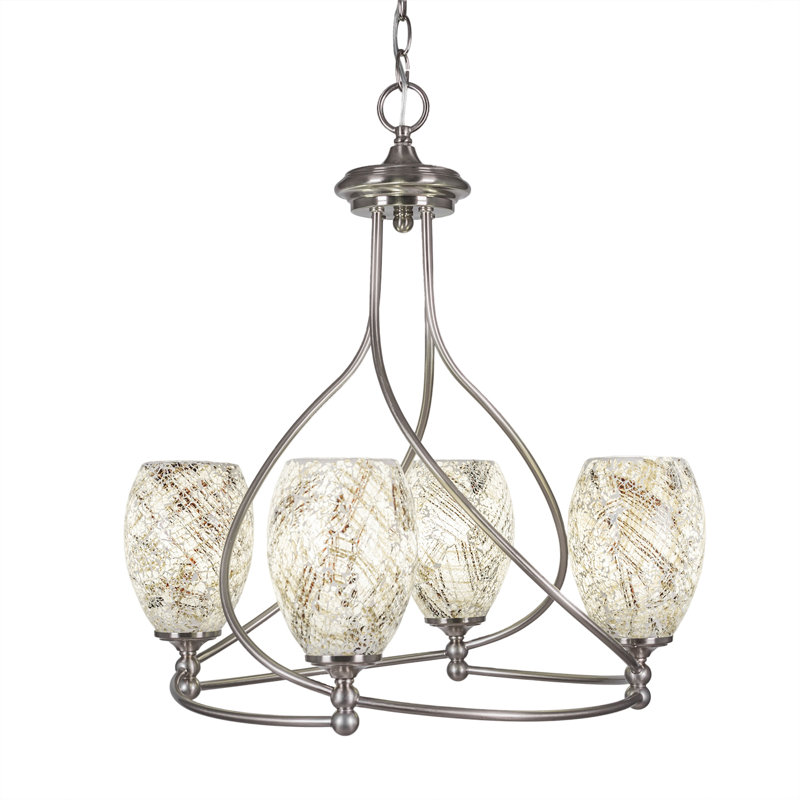Skypark 4 Light Uplight Chandelier Shown In Brushed Nickel Finish With 5" Natural Fusion Glass