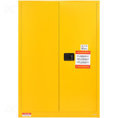 Armoire de sécurité pour liquides inflammables en acier laminé à froid 45 gallons, antidéflagrant 42,9 x 18,1 x 65,2 po avec 2 tablettes réglables et 2 portes manuelles à usage industriel, jaune, buffet