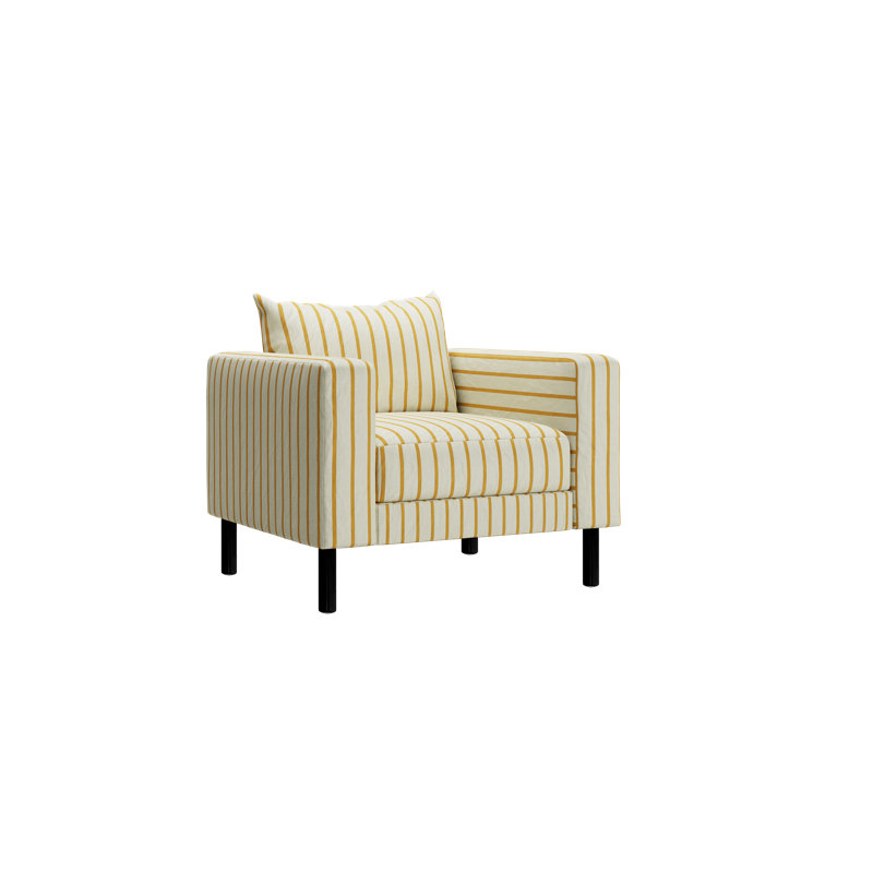 Fauteuil club Essential, Mélange de chanvre rayé jaune argile, Métal métal