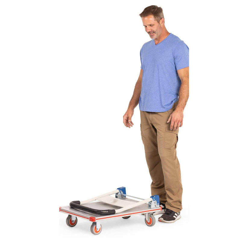 Chariot pliant en aluminium avec roues - Camion plateforme - Capacité de poids de 400 lb - Chariot pliable compact pour entrepôt, restaurant, usines et maison - Chariot à plat avec 4 roues en polyuréthane