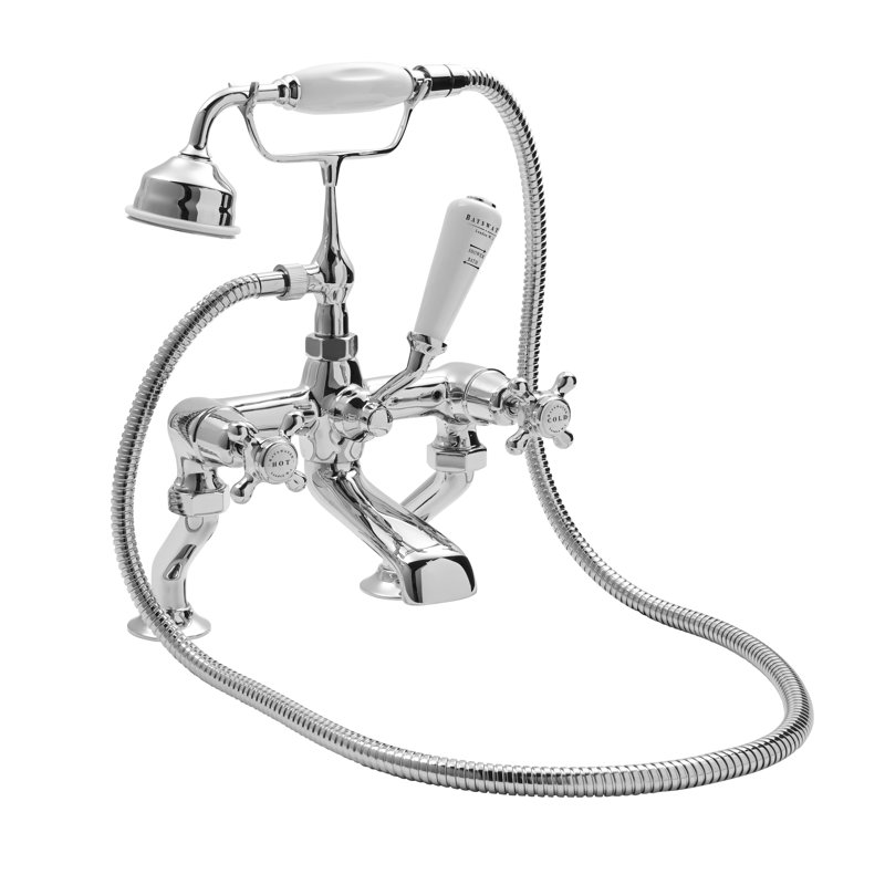3 Handle Deck Bath Shower Mixer Bath Filler with Diverter, Crosshead