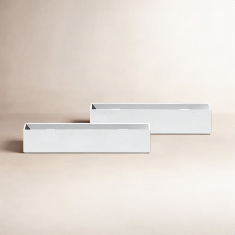 Geo Series Plastic Planter Box, White, 3" H x 16" W x 3.5" D, Set of 2