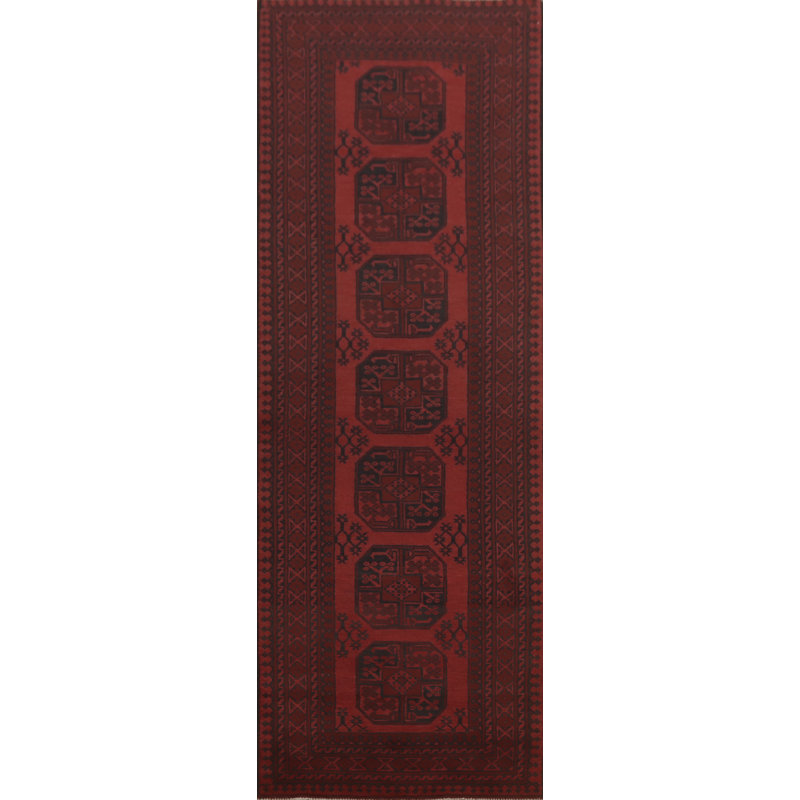 Elephant Foot Red Oriental Afghan Runner Rug 3x10