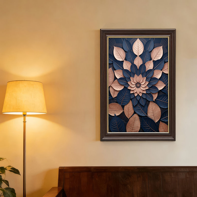 Art mural antique sur toile encadré doré pour le salon, la chambre à coucher, le bureau ou le vestibule - Décoration murale décorative avec motif de feuilles
