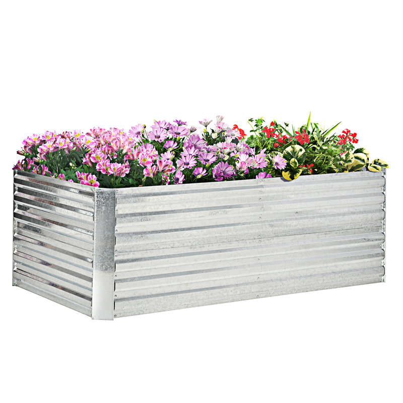 Metal Planter Box Raised Garden Bed Kit With Reinforcing Bars, Silver