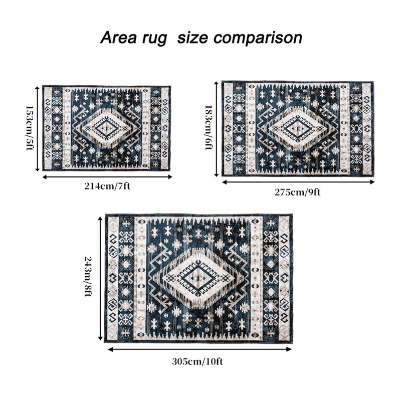 5x7 Area Rug In Vintage Design, Non-slip, Washable, Living Room Bedroom Kitchen, Blue Black Non-slip Rug, Transforming Blue/black